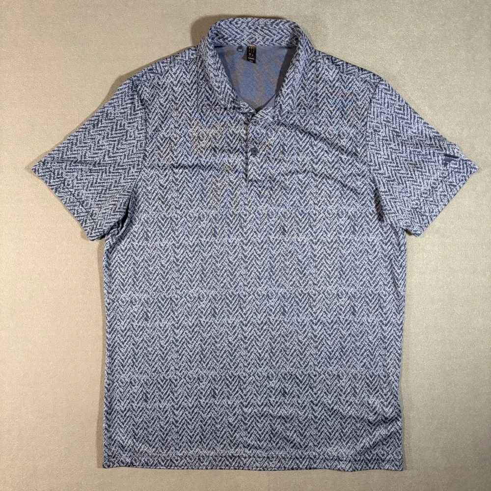 Adidas‎ Primegreen Golf Polo Blue ZigZag AOP Mens Large Lightweight Breathable